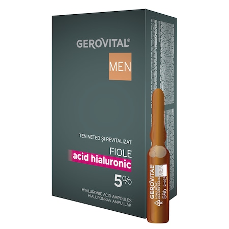 Fiole cu acid hialuronic Gerovital Men, concentratie 5%, 10 buc x 2 ml