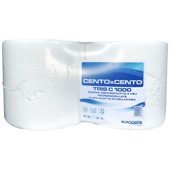 Bax role hartie industriala alba Tris C1000, 3 straturi, 185m, 500 portii, Eurocarta Bax role hartie industriala alba Tris C1000, 3 straturi, 185m, 500 portii, Eurocarta