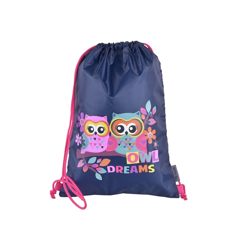 Sac sport Owl Dreams pentru fete, Pulse, 1 Compartiment, Inchidere cu snur, 12 l, Albastru/Roz