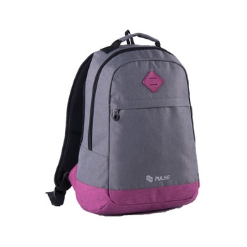 Ghiozdan cu tesatura respirabila Pulse Bicolor, Poliester, Un compartiment laptop, Gri/Violet, 20 l Ghiozdan cu tesatura respirabila Pulse Bicolor, Poliester, Un compartiment laptop, Gri/Violet, 20 l