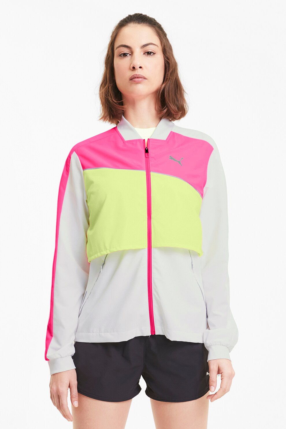 Puma, Jacheta cu model colorblock, pentru alergare Run Ultra, Alb