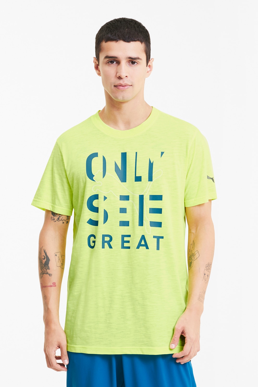 Puma, Tricou cu imprimeu text, pentru antrenament Performance, Galben, S