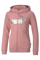 Puma, Hanorac cu fermoar si logo metalizat Essential+, Roz prafuit, 104 CM Standard