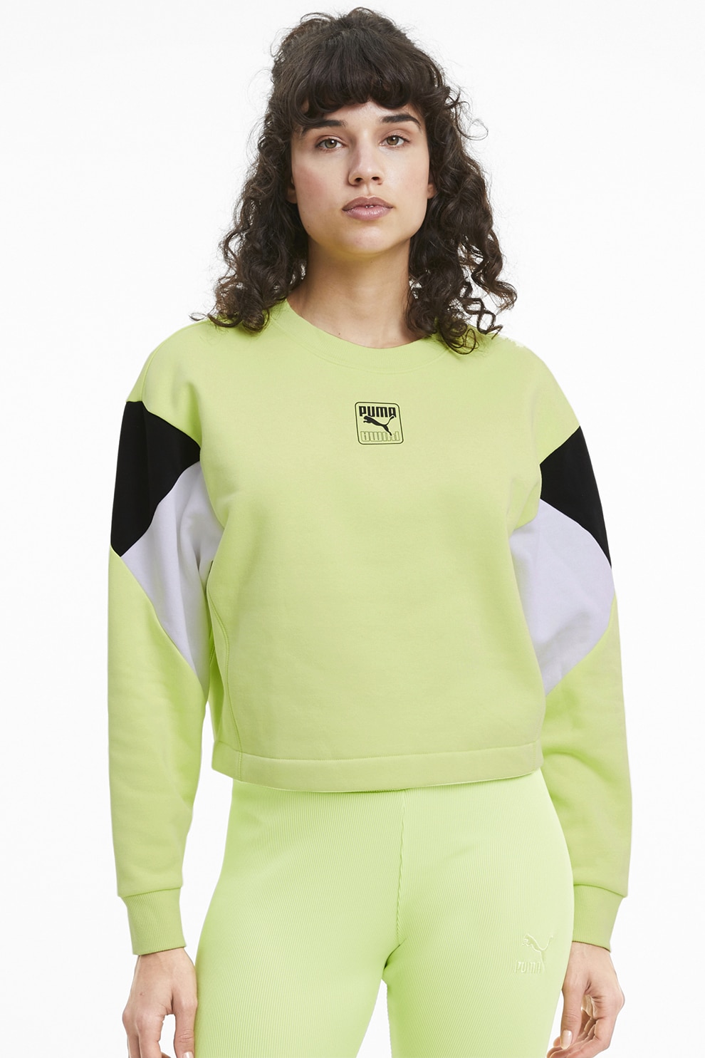 Puma, Bluza sport cu maneci cazute Rebel, Verde lime