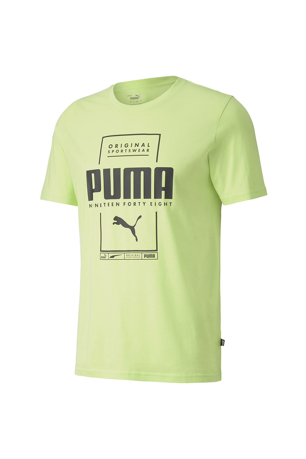 Puma, Tricou cu decolteu la baza gatului si imprimeu logo, Verde lime