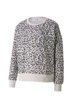 Puma, Bluza sport cu decolteu rotund, logo si imprimeu, Alb prafuit/Negru/Maro camel, S Puma, Bluza sport cu decolteu rotund, logo si imprimeu, Alb prafuit/Negru/Maro camel, S