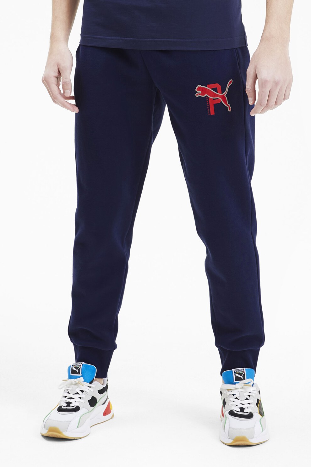 Puma, Pantaloni sport cu talie medie Athletics, Albastru inchis