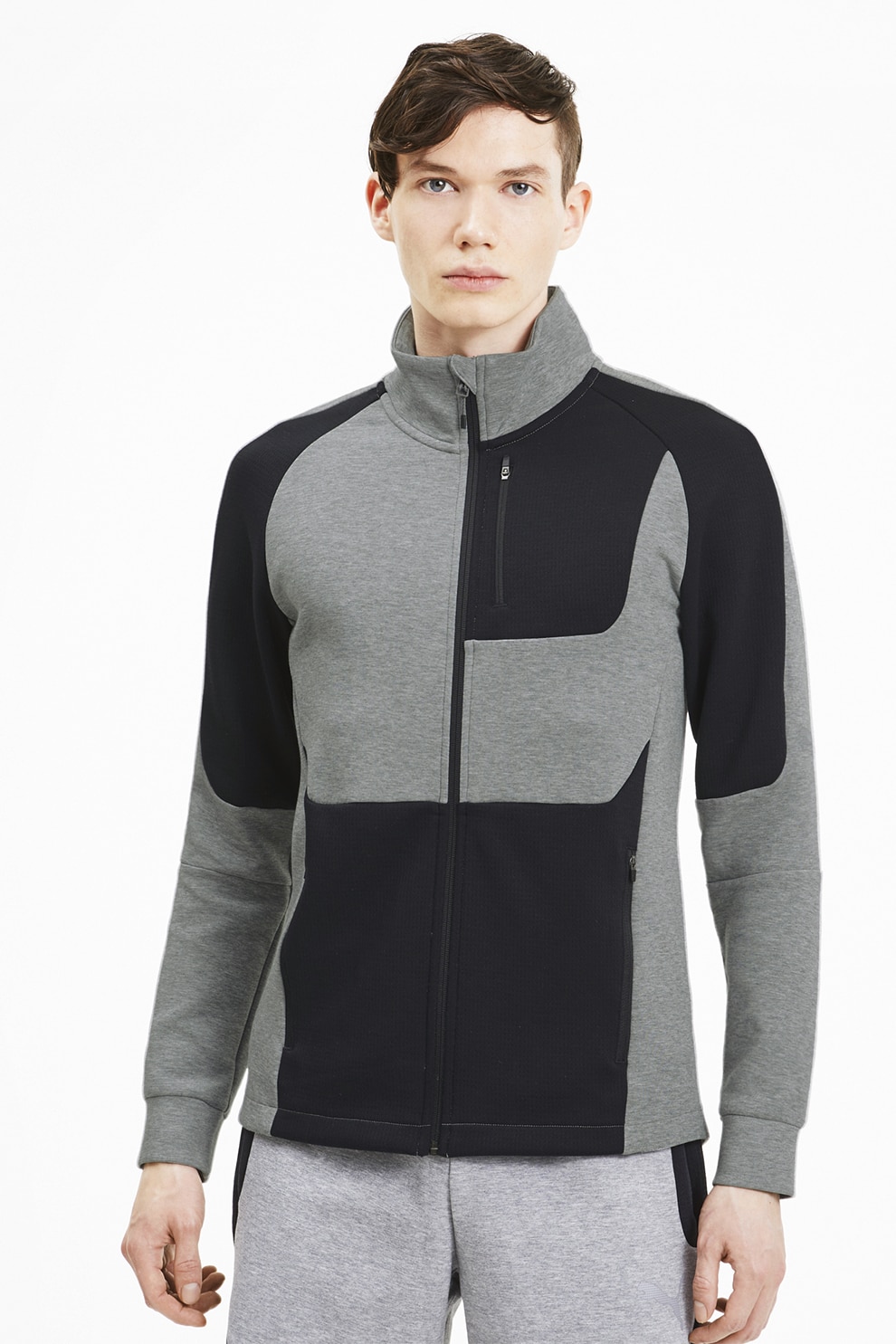 Puma, Jacheta sport Evostripe, Gri melange/Negru