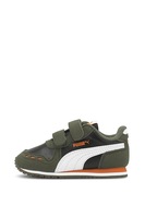 Puma, Pantofi sport cu inchidere velcro Cabana Racer SL, Verde forest/negru/oranj, 20 EU