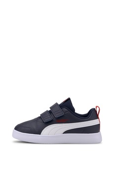 Puma, Pantofi sport cu velcro si logo Courtflex V2, Bleumarin/Rosu/Alb Puma, Pantofi sport cu velcro si logo Courtflex V2, Bleumarin/Rosu/Alb