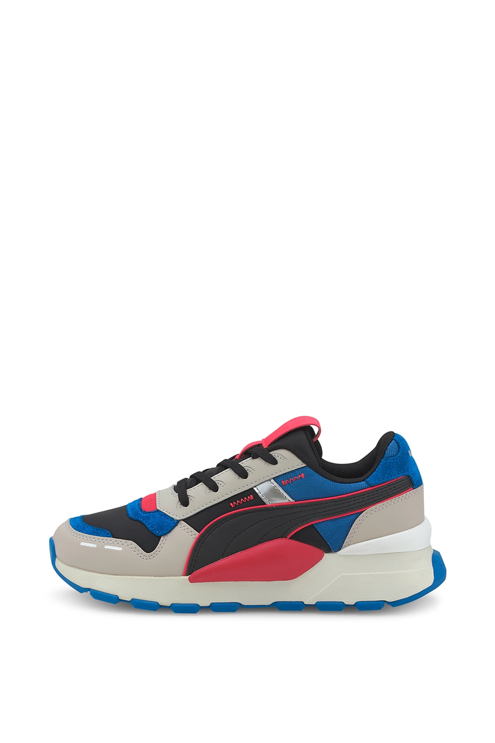 Puma, Pantofi sport cu insertii din piele intoarsa RS 2.0 Futura, Gri/Rosu inchis/Albastru