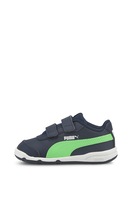 Puma, Pantofi sport din piele ecologica, cu velcro Stepfleex 2 SL, Bleumarin/Verde, 21 EU