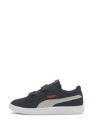 Puma, Pantofi sport de piele ecologica cu velcro Smash v2, Negru/Rosu/Argintiu, 28 EU
