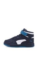 Puma, Pantofi sport mid-hi de piele ecologica cu design colorblock Rebound Layup, Bleumarin/Albastru royal/Alb, 28 EU