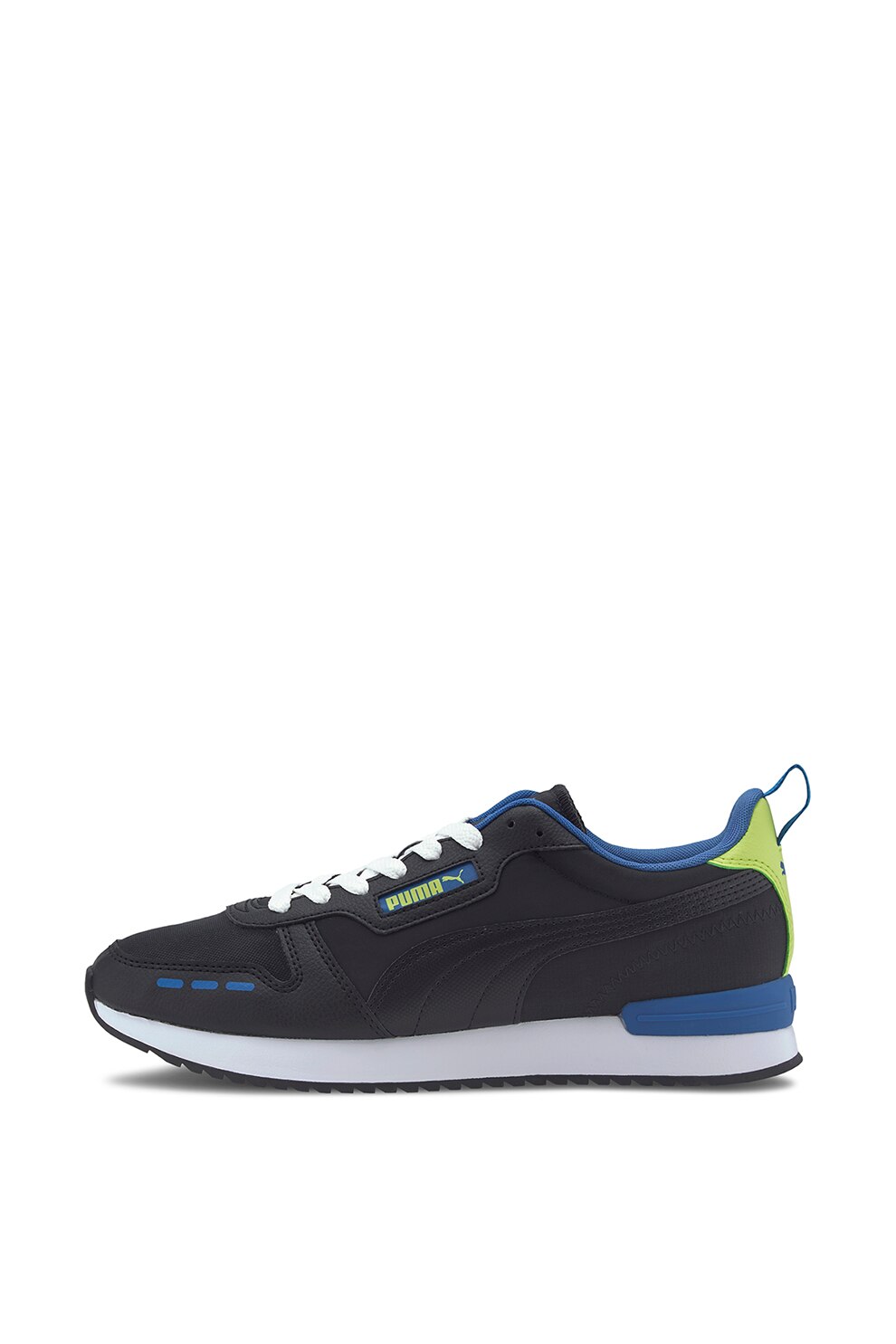 Puma, Pantofi sport de piele ecologica cu detalii contrastante R78, Negru/Albastru/Verde, 45