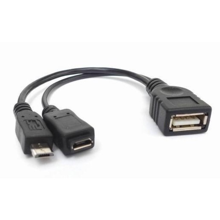 Cablu OTG micro USB + alimentare pe micro USB la USB mama