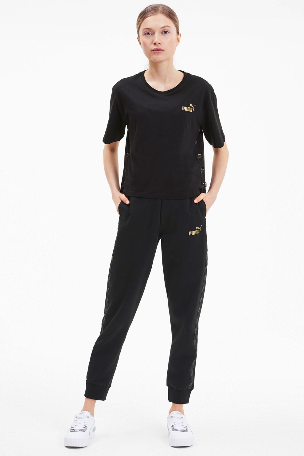 Puma, Pantaloni sport cu logo Amplified, Negru, S