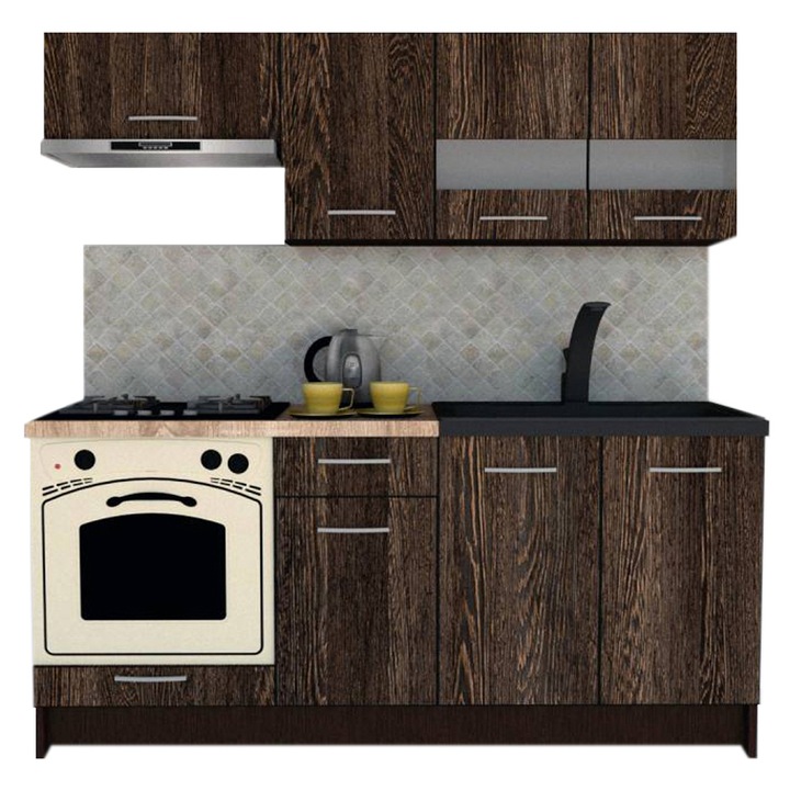 Set Bucatarie Marina New 180, Wenge / Decor 7648, 180 x 195-230 x 60 cm