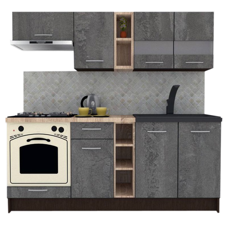 Set Bucatarie Marina New 200, Wenge / Decor K352, 200 x 195-230 x 60 cm