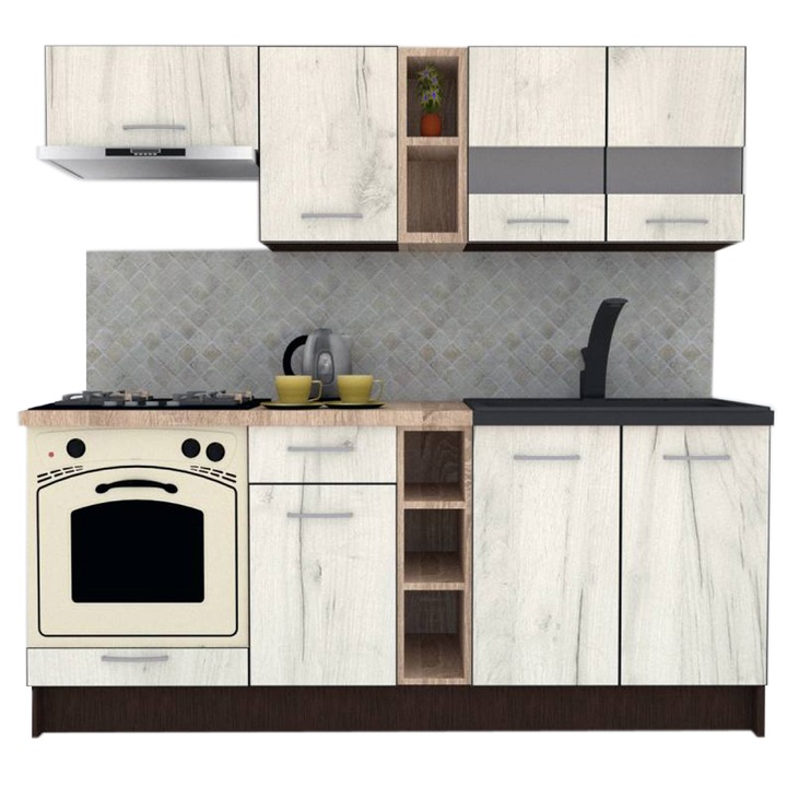 Set Bucatarie Marina New 200, Wenge / Decor K001, 200 x 195-230 x 60 cm