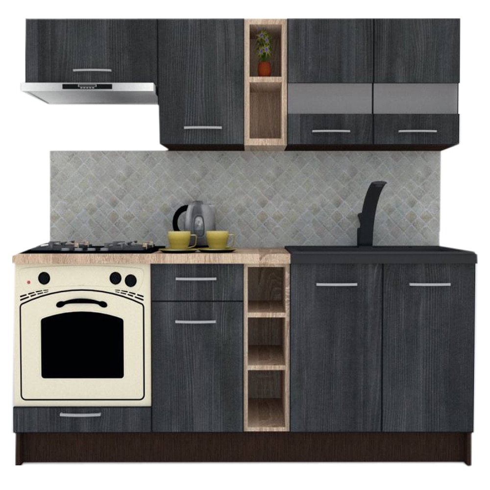 Set Bucatarie Marina New 200, Wenge / Decor 8509, 200 x 195-230 x 60 cm