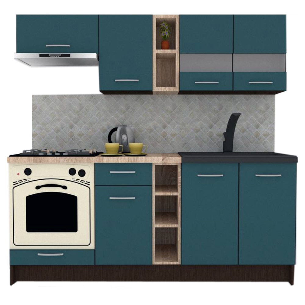 Set Bucatarie Marina New 200, Wenge / Decor 0244, 200 x 195-230 x 60 cm