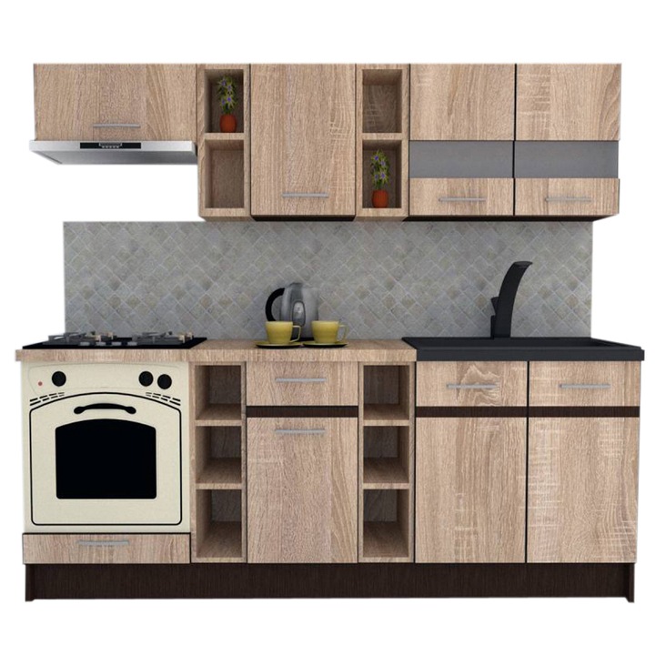 Set Bucatarie Marina New 220, Stejar Sonoma, 220 x 195-230 x 60 cm