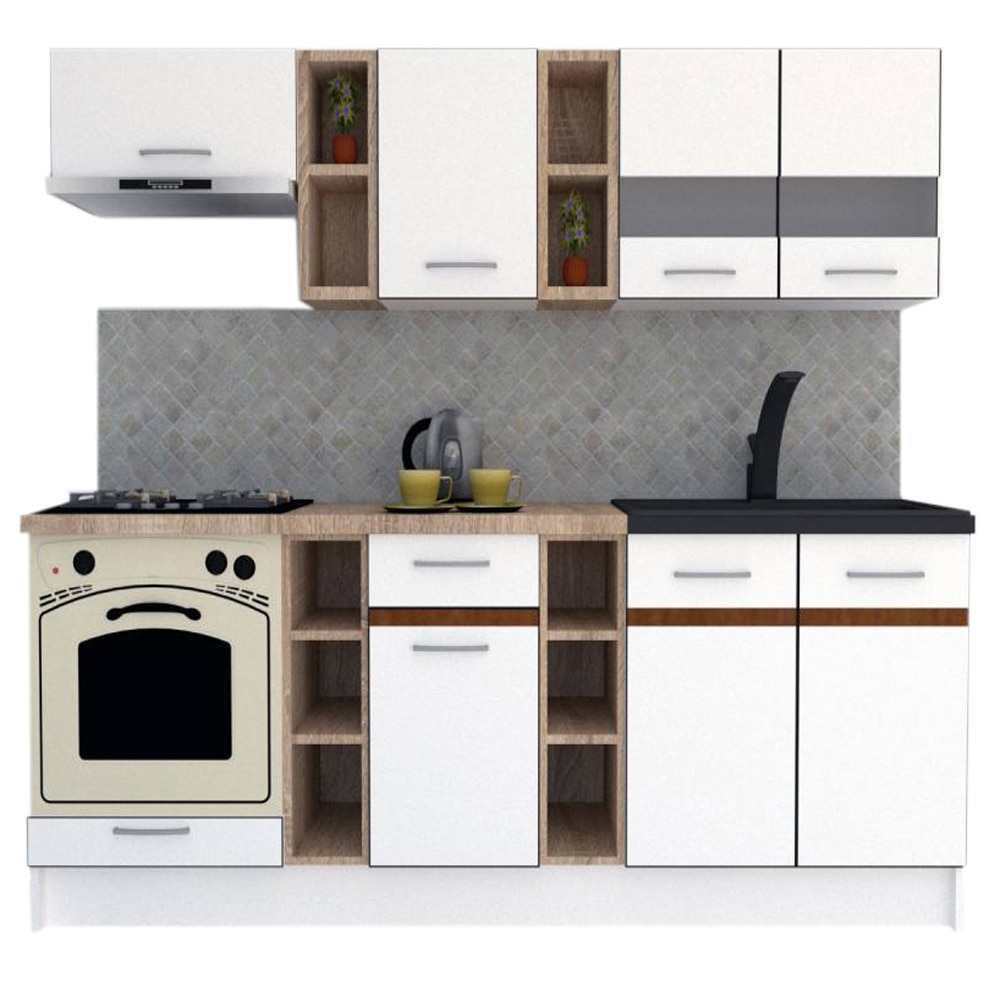Set Bucatarie Marina New 220, Alb, 220 x 195-230 x 60 cm