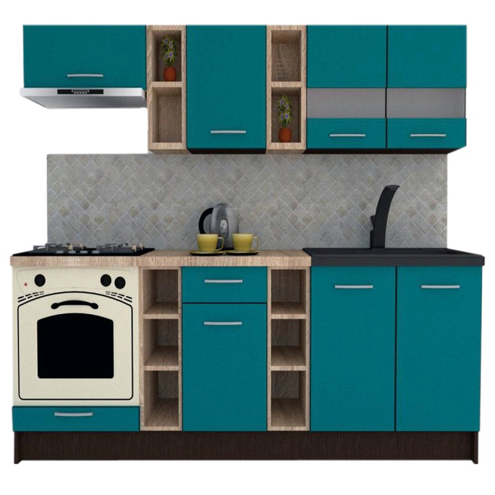 Set Bucatarie Marina New 220, Wenge / Decor 0245, 220 x 195-230 x 60 cm