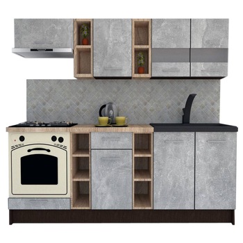 Set Bucatarie Marina New 220, Wenge / Decor 4298, 220 x 195-230 x 60 cm Set Bucatarie Marina New 220, Wenge / Decor 4298, 220 x 195-230 x 60 cm