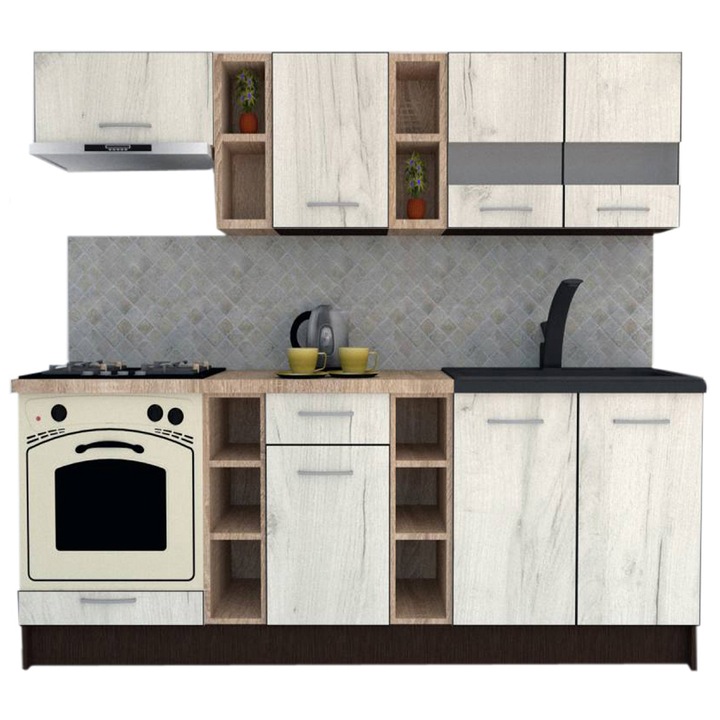 Set Bucatarie Marina New 220, Wenge / Decor K001, 220 x 195-230 x 60 cm