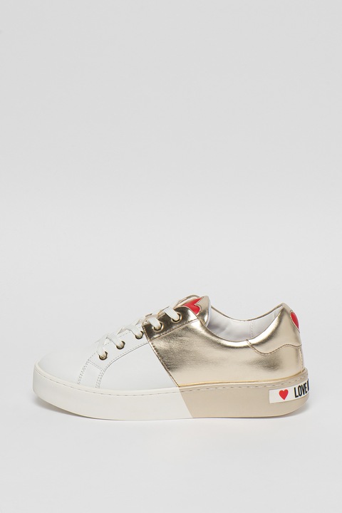 Love Moschino, Pantofi sport de piele si piele ecologica, Auriu/Alb, 41