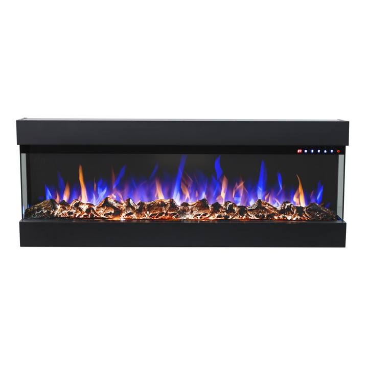 Semineu electric, Masomi, Alabama-36' 1600 W, Negru, 93*48*20 cm, Iluminare LED, Telecomanda, 3 culori ale flacarii, 10 culori - palpairea bustenilor, Luminozitate reglabila, Termostat reglabil