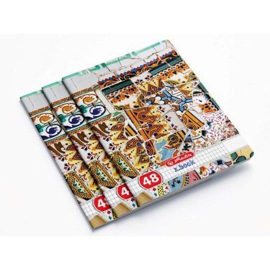 Set 10 caiete Herlitz, motiv Mozaic, A4, 48 file, patratele, colturi rotunjite