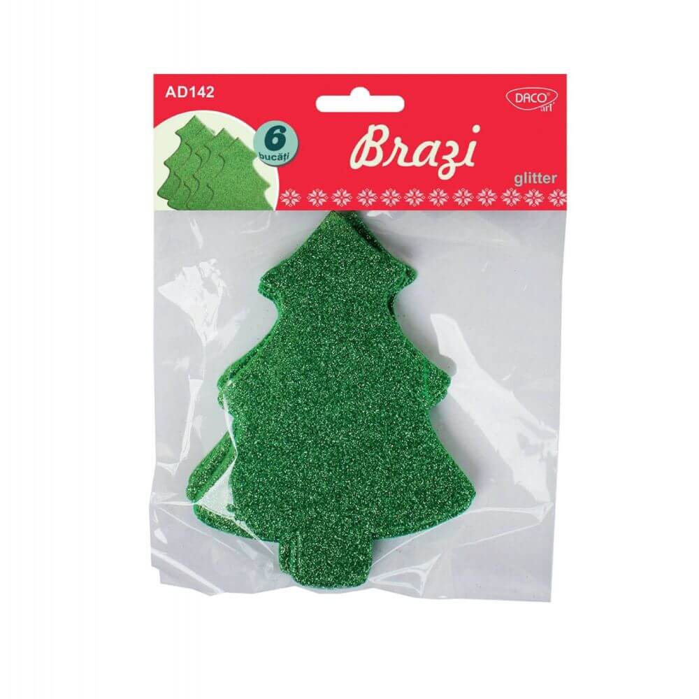 Brazi Spuma Glitter DACO, Dimensiuni 13x10 cm, 6 Buc/Set, Culoare Verde