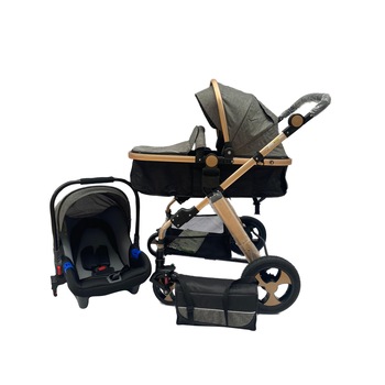 Carucior 3 in 1 reversibil cu suspensie fata, cu scoica, si landou transformabil, Gri, Unitoys Carucior 3 in 1 reversibil cu suspensie fata, cu scoica, si landou transformabil, Gri, Unitoys