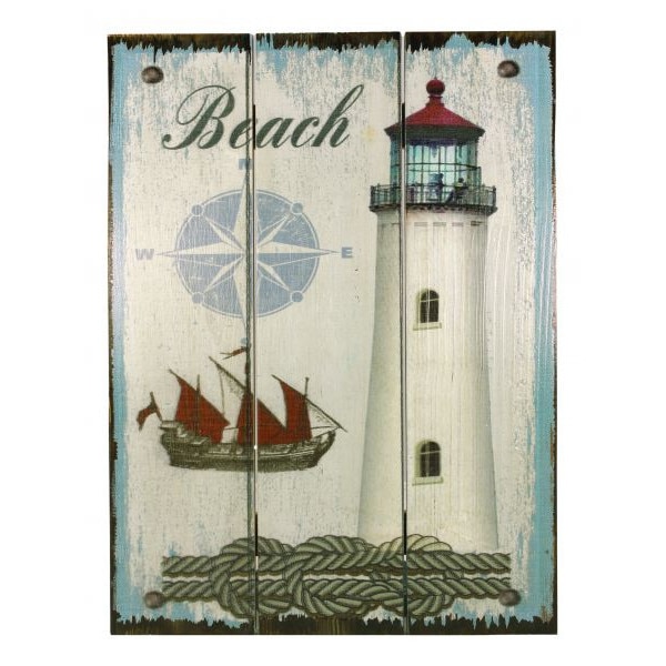 Tablou pictat cu far Sea Club, lemn, 29x39x2cm