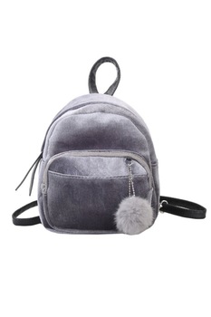 Rucsac de dama multifunctional Hilde gri din material textil tip catifea, 21 x 19 x 8 cm Rucsac de dama multifunctional Hilde gri din material textil tip catifea, 21 x 19 x 8 cm