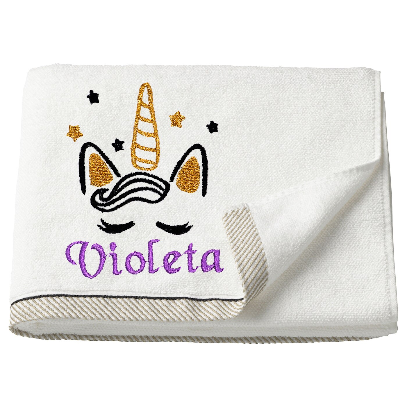 Prosop copii, LWS, bumbac, brodat, model unicorn Violeta, 50x100 cm