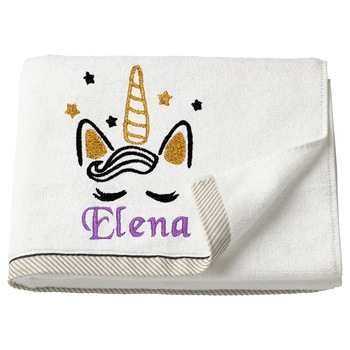 Prosop copii, LWS, bumbac, brodat, model unicorn Elena, 30x50 cm Prosop copii, LWS, bumbac, brodat, model unicorn Elena, 30x50 cm