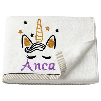 Prosop copii, LWS, bumbac, brodat, model unicorn Anca, 30x50 cm Prosop copii, LWS, bumbac, brodat, model unicorn Anca, 30x50 cm