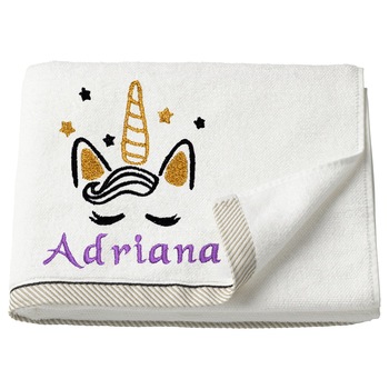 Prosop copii, LWS, bumbac, brodat, model unicorn Adriana, 50x100 cm Prosop copii, LWS, bumbac, brodat, model unicorn Adriana, 50x100 cm