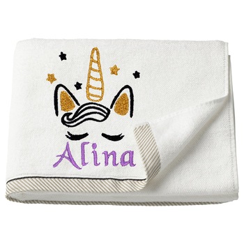 Prosop copii, LWS, bumbac, brodat, model unicorn Alina, 70x140 cm Prosop copii, LWS, bumbac, brodat, model unicorn Alina, 70x140 cm