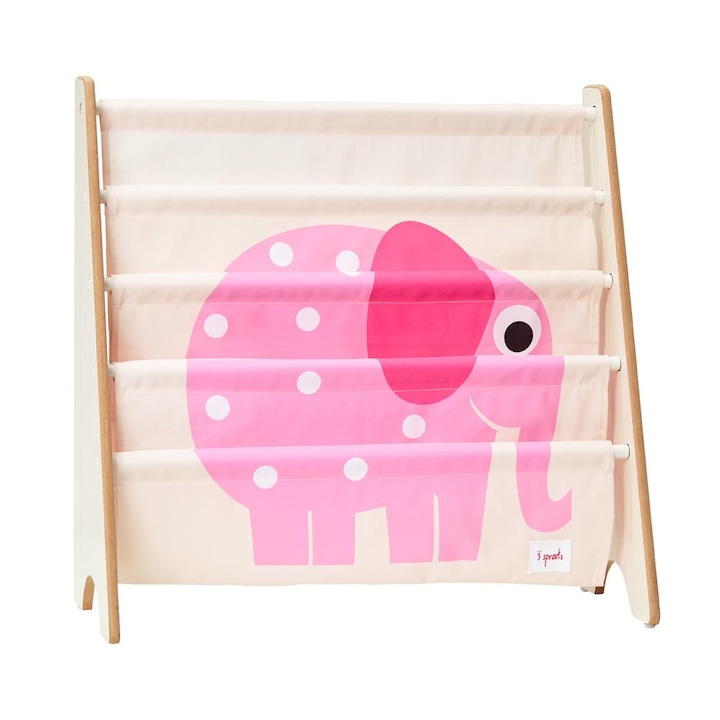 Raft organizator biblioteca pentru carti copii, 3 Sprouts, model Elefant, roz