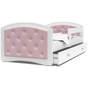 Pat pentru copii tapitat, Eurotel, MEGI, 160x80 cm, Roz, Salteaua nu este inclusa Pat pentru copii tapitat, Eurotel, MEGI, 160x80 cm, Roz, Salteaua nu este inclusa