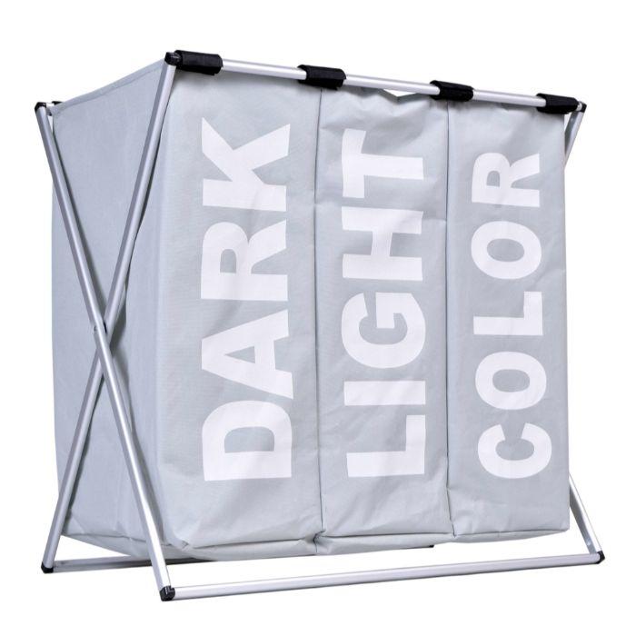 Cos de rufe, 3 compartimente, gri, 65 x 61 x 37 cm, 130 l