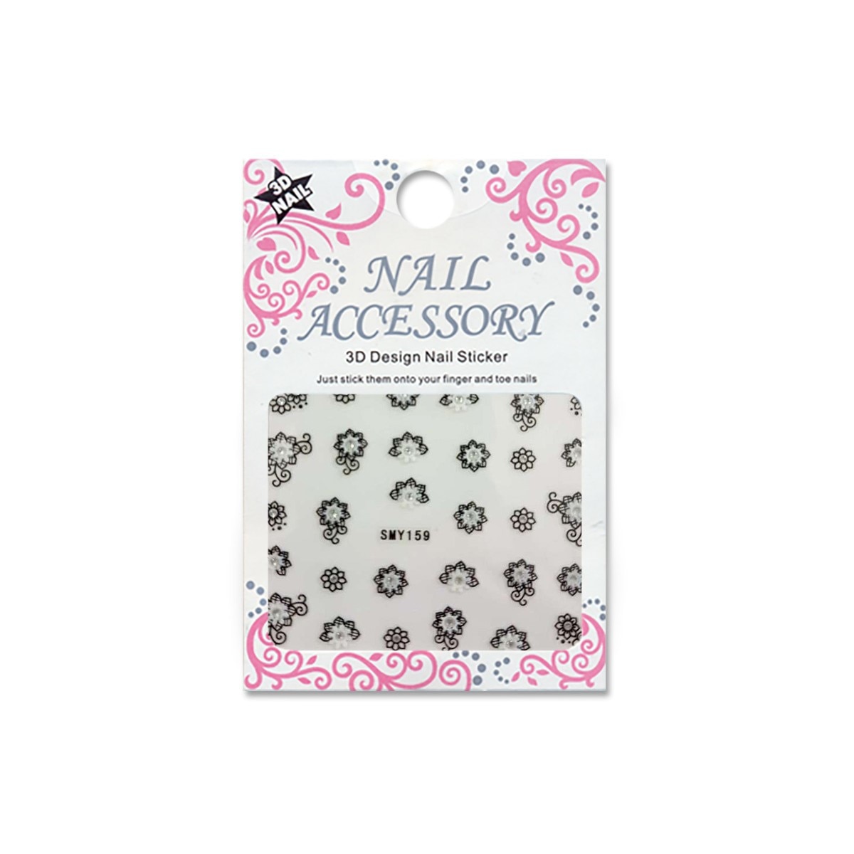 Decoratiuni cu efect acrilic 3D, MoonbasaNails, SMY159BS, Model flori, Alb/Negru