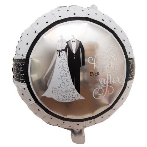 Balon folie, rotund, pentru nunta, Happily ever after, alb cu negru