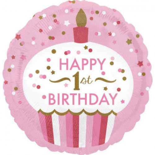 Balon folie, prajitura, Happy 1st Birthday, roz