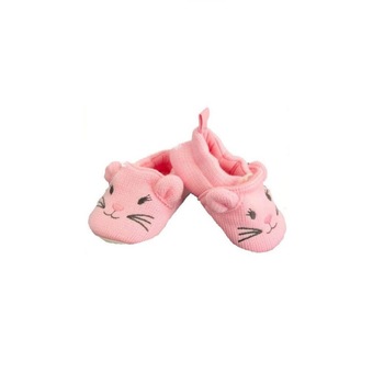 Papucei nou-nascuti, fete, roz din material textil cu pisicuta, masura 17-18 Papucei nou-nascuti, fete, roz din material textil cu pisicuta, masura 17-18
